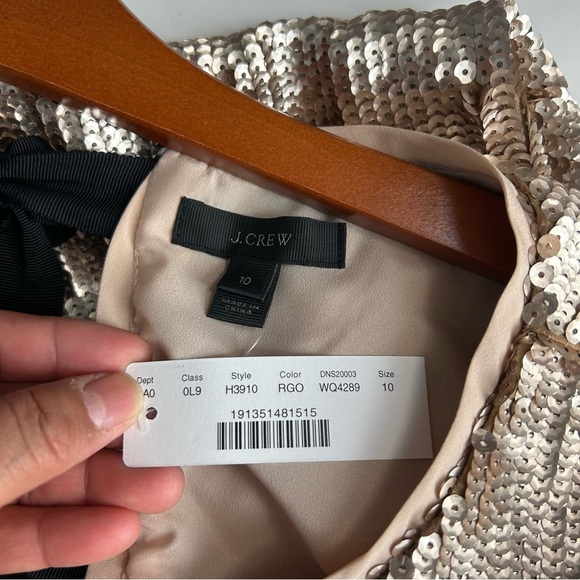 NWT J.crew Bianca rose gold Sequined crepe Top size 10 Black ribbon Bow back - Picture 14 of 16